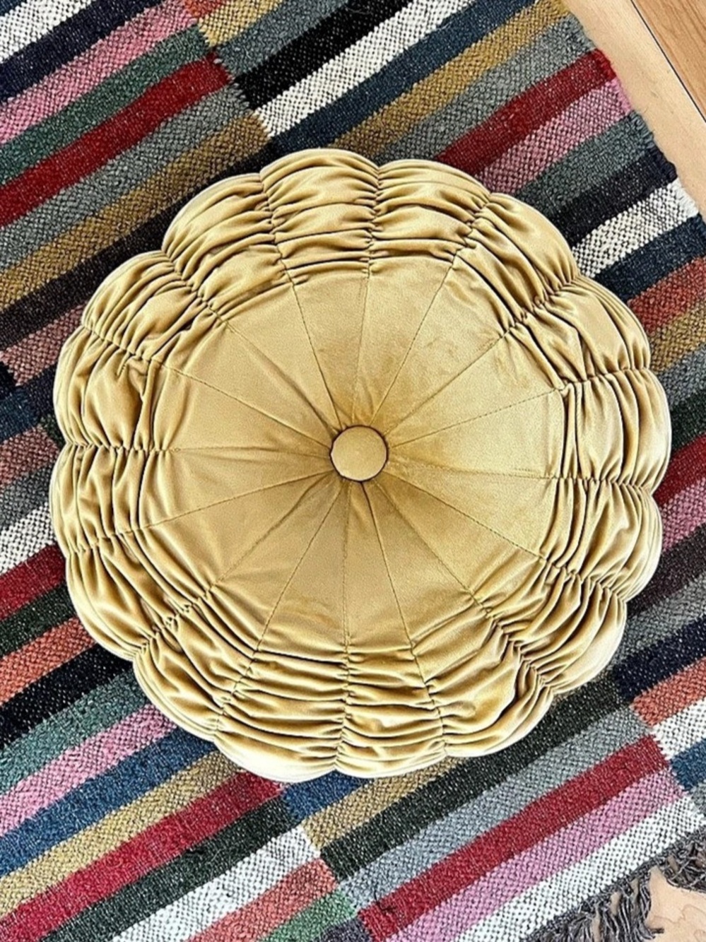 Lillian August Home Round Ruched Accent Pillow in Yellow NWT